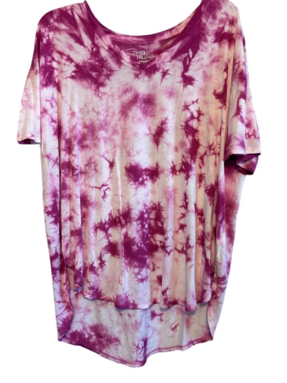 Time and Tru Pink Tie Dye Oversized Tunic Stretch Top Plus Size Large